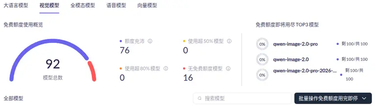 阿里百炼视觉模型用量统计