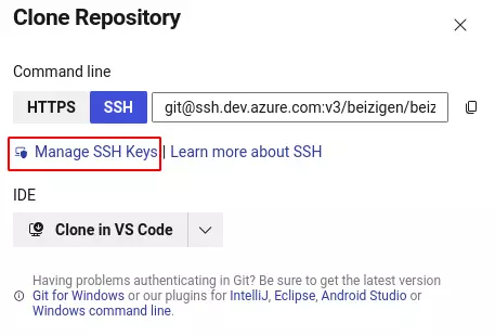 Azure Repos Manage SSH Keys