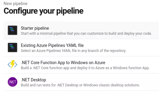 选择使用Azure Pipeline配置文件