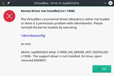 Manjaro启动VirtualBox提示sbin/vboxconfig错误